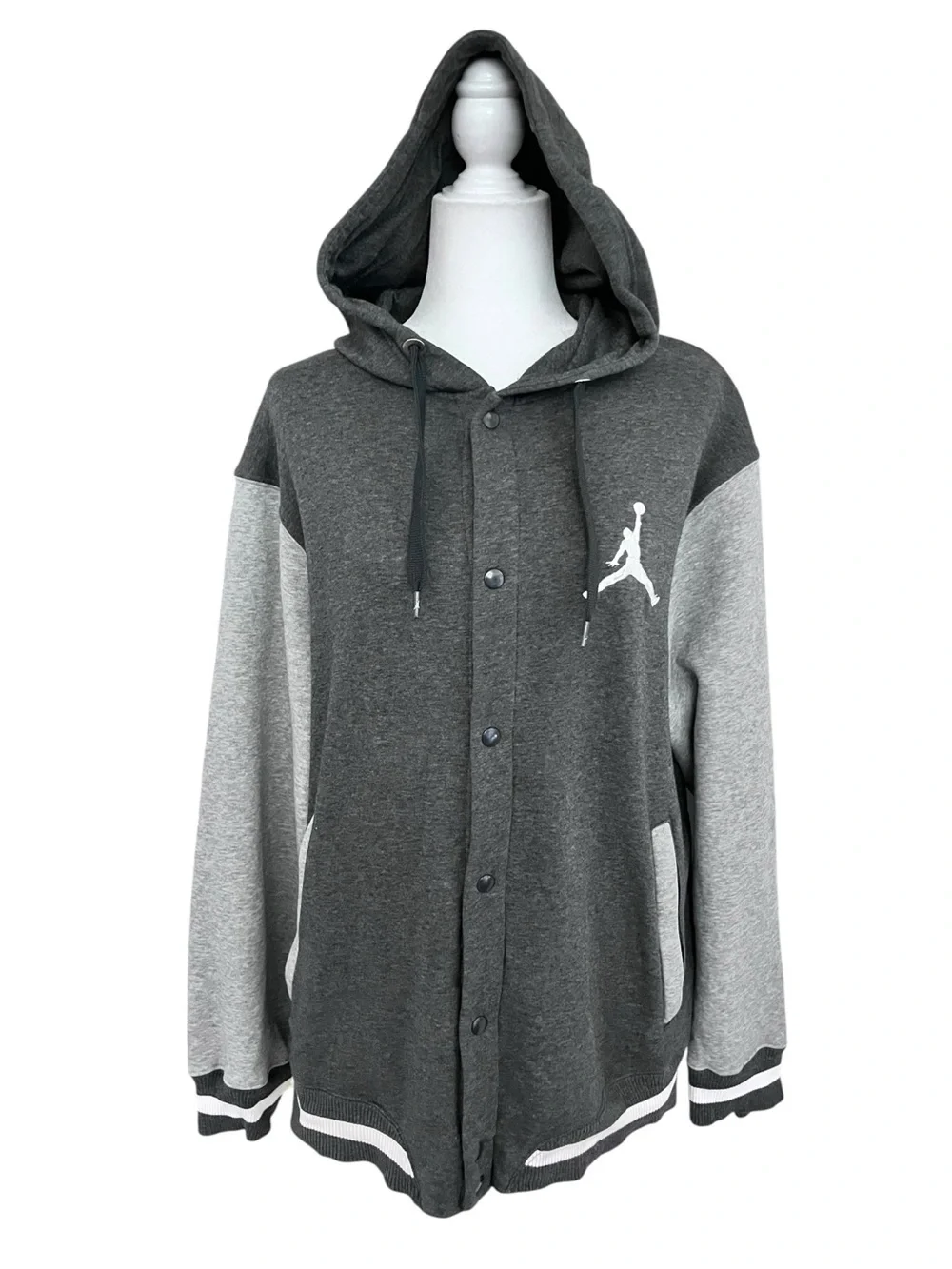 Nike Jumpman Jordan Size XL Snap Front Hoodie Sweater Jacket Gray